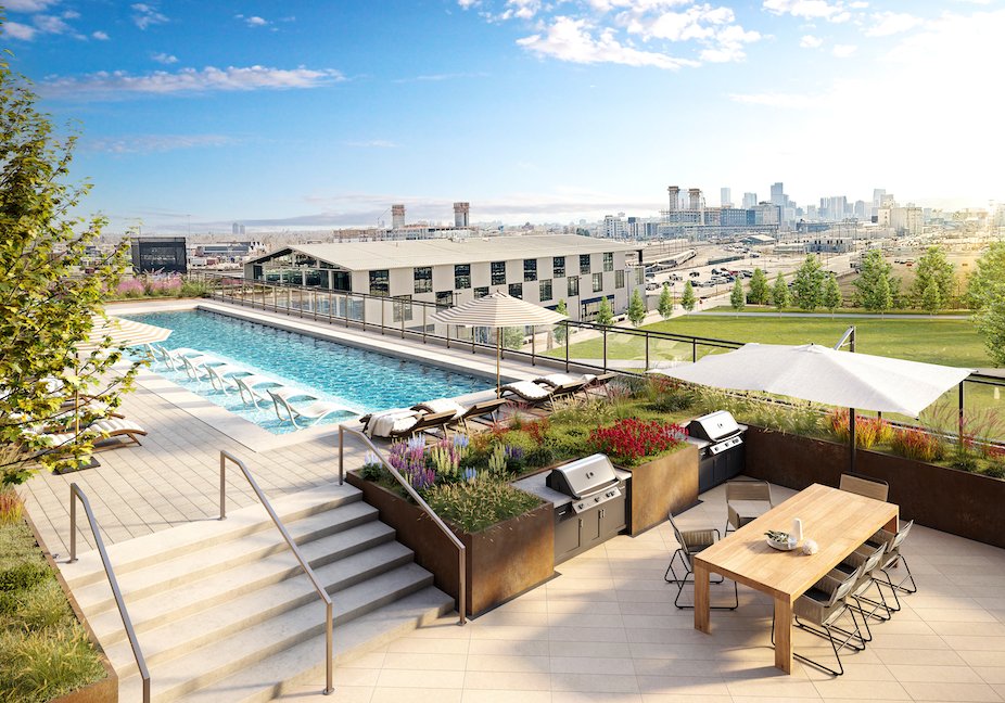 Mica exterior pool deck drone superimposed