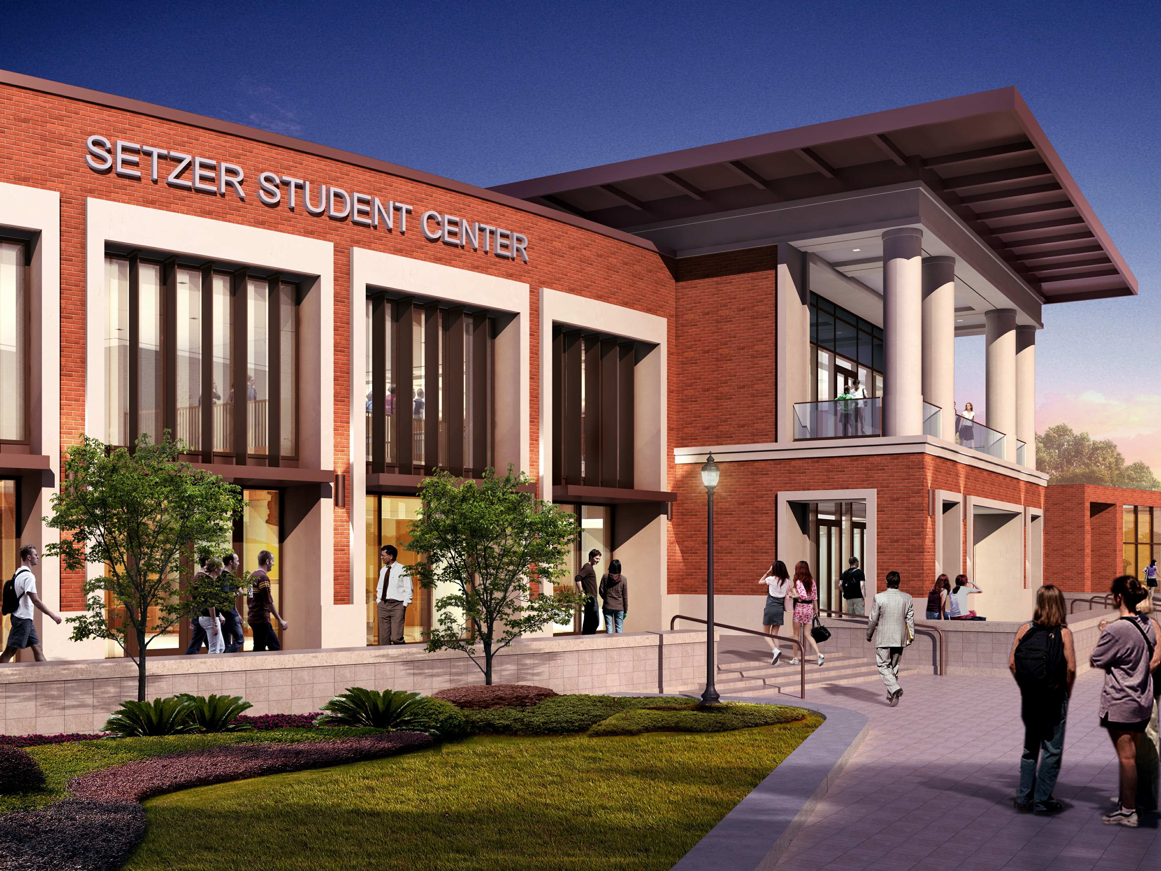 Lamar-Student-Center-Exterior-Quad-Plaza-Eye-Level-Dusk-Beaumont-Texas
