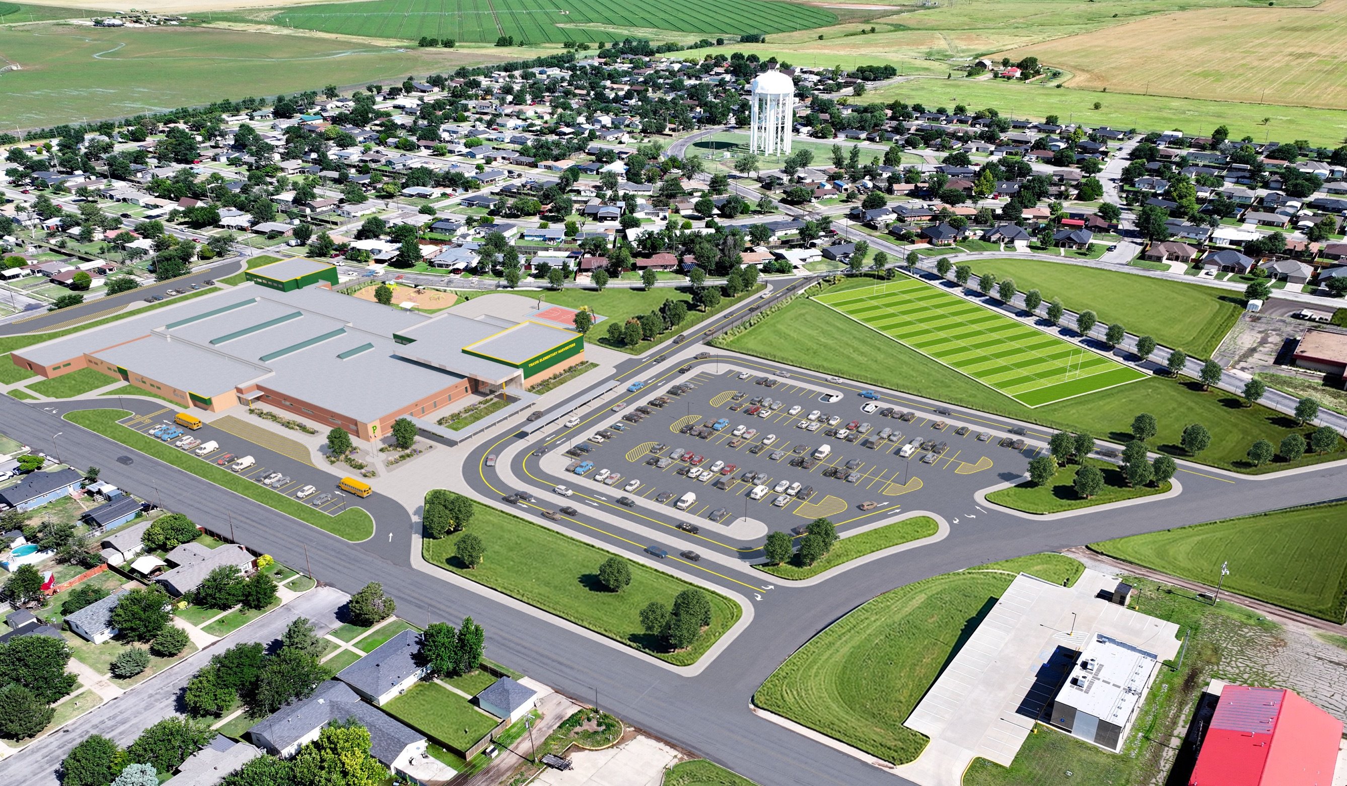Travis-Elementary-Expansion-Renovations-Exterior-Aerial-Daytime-Pampa-TX