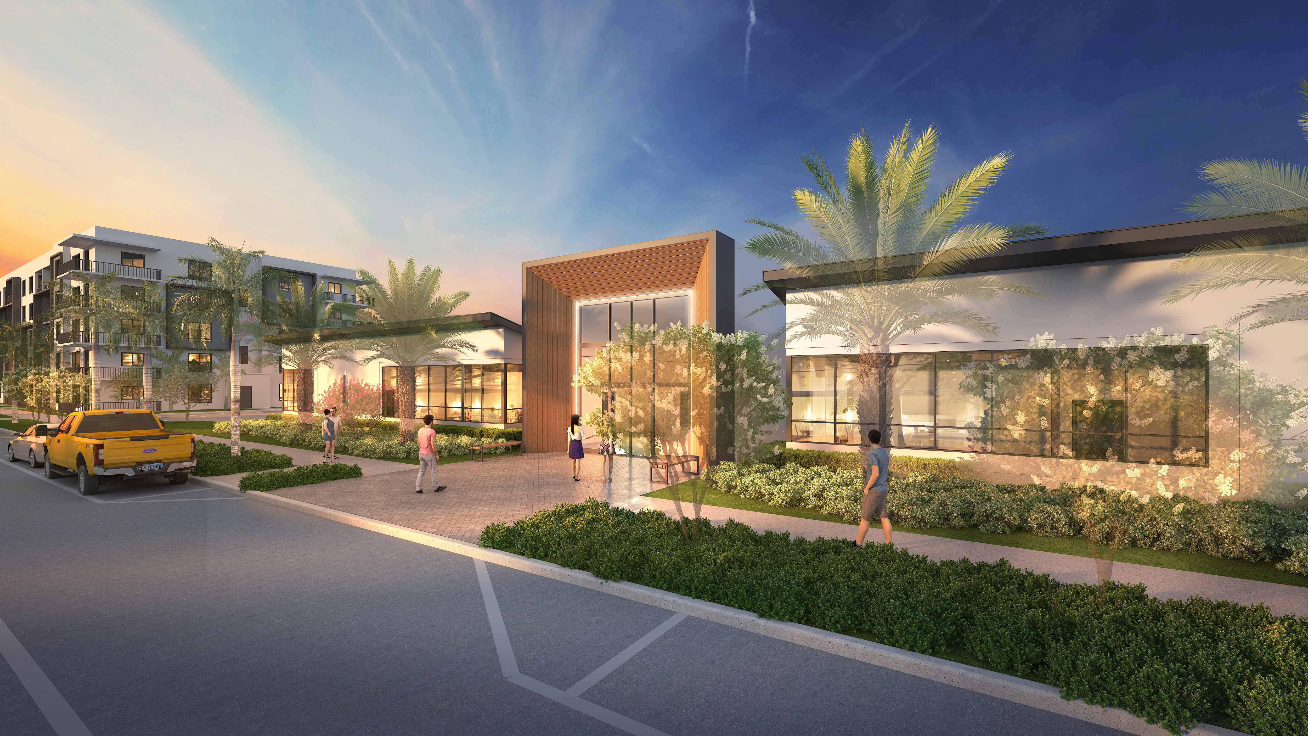 Indigo-Pompano-Beach-Bizi-Arq-Exterior-Eye-Level-Dusk-Pompano-Florida