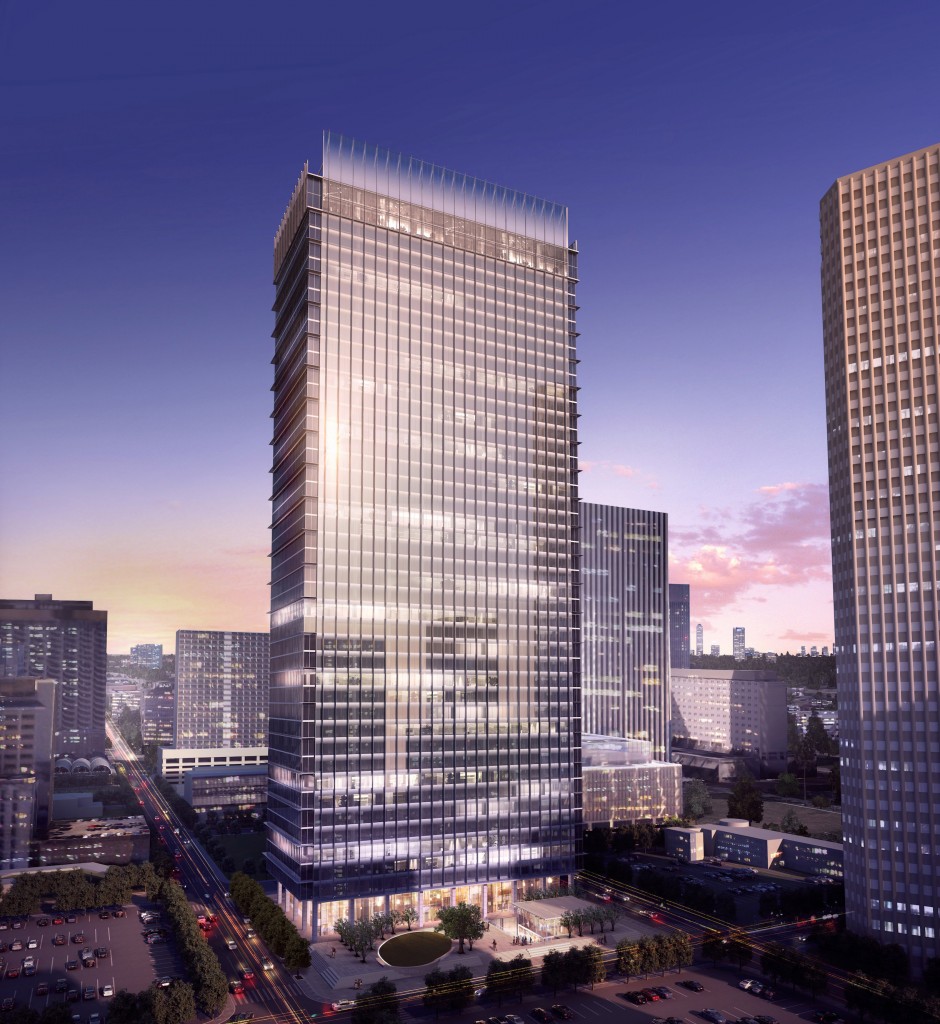 Downtown Office Building Dusk Aerial