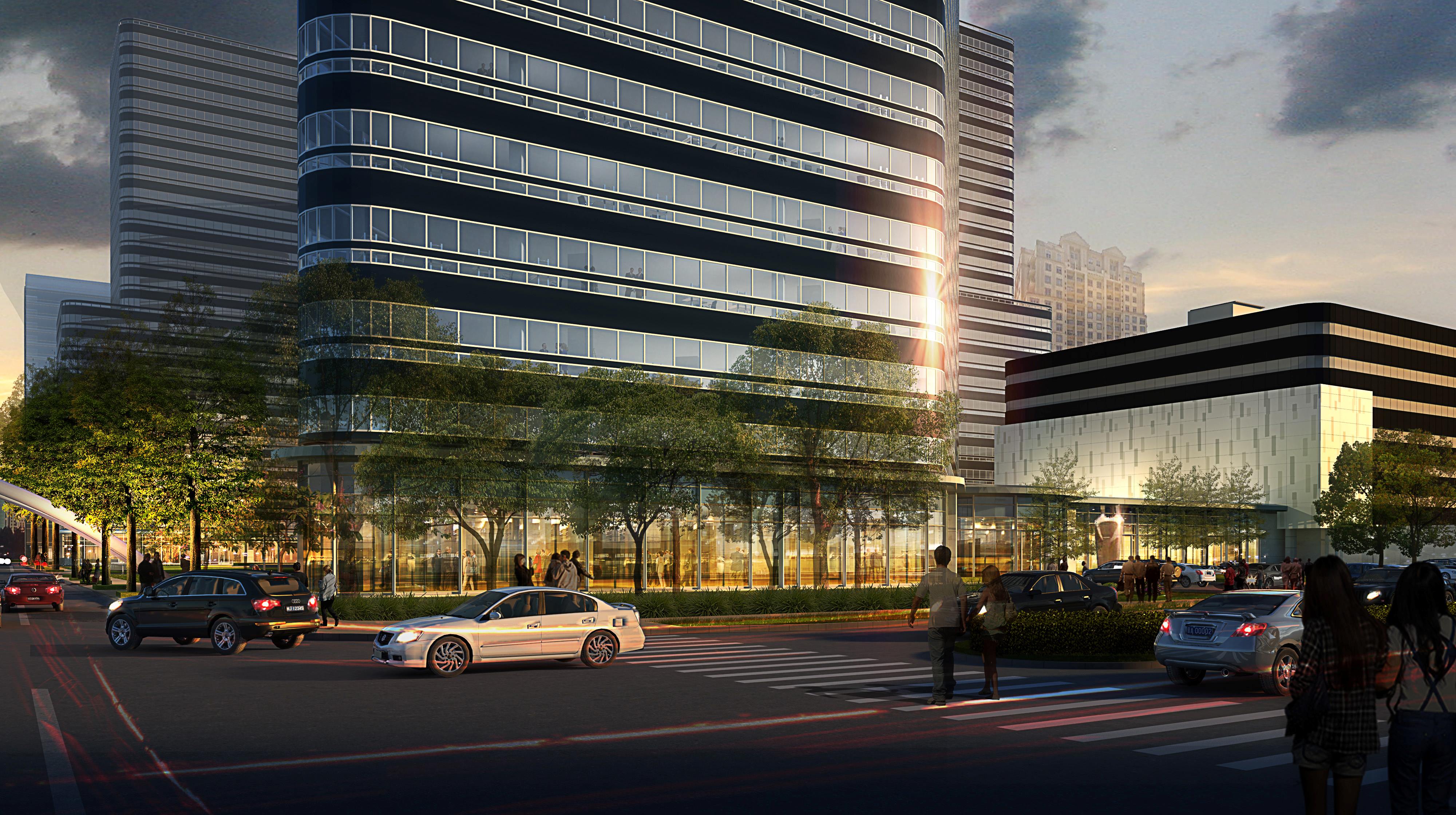 Post-Oak-Central-Frontage-Exterior-Eye-Level-Dusk-Houston-Texas