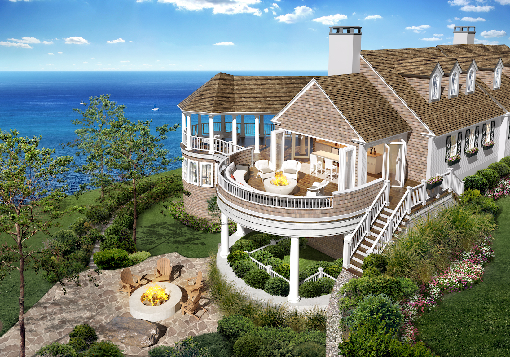 Aerial residential sunroom addition