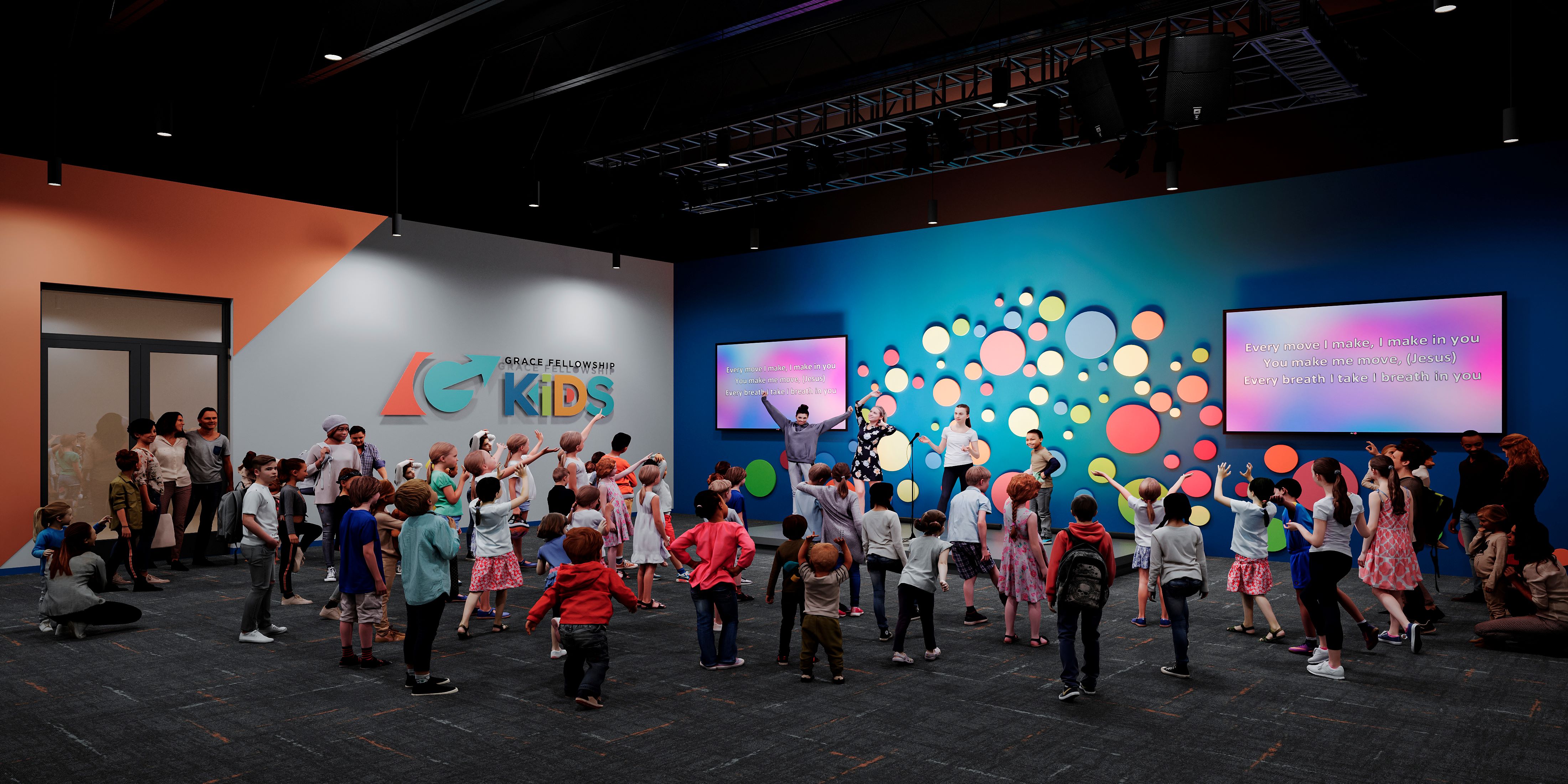 Grace-Fellowship-Church-North-Katy-Merriman-Holt-Powell-Architects-Children's-Worship-Interior-Eye-Level-Houston-Texas
